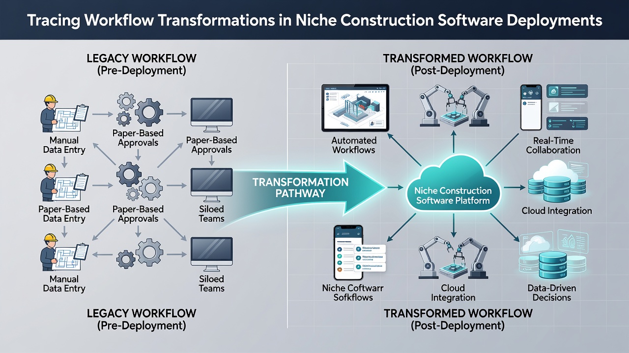 Screenshot of process mining interface displaying workflow changes in construction software